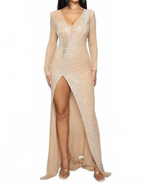 BANJUL Rhinestone Fishnet Maxi Dress - Natural