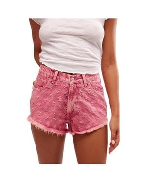Free People Mixed Emotions Shorts Dragonfruit Denim High Rise Frog541 - Pink