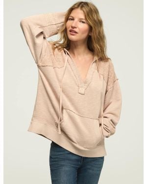 Lucky Brand Lace Trim Mix Fleece Hoodie - Natural