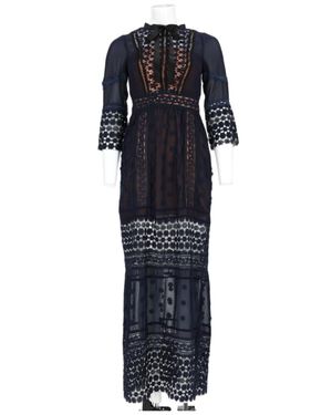 NJ COUTURE Intricate Lace Maxi Dress With Sheer Paneling - Blue