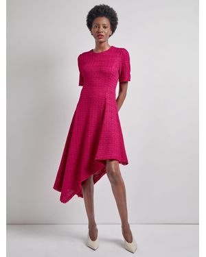 Misook Fit & Flare Tonal Textured Asymmetrical Knit Dress - Pink