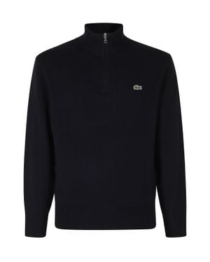 Lacoste High Collar Zip Wool Pullover - Blue