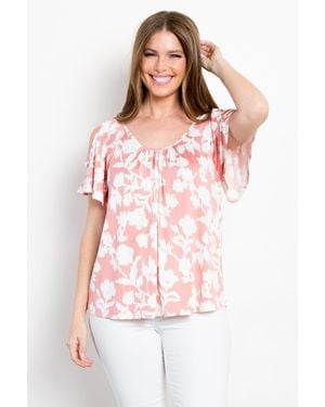 TRUEDAMES Be Stage Ful Size Foral Cold Shoulder Top - Pink