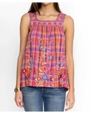 Johnny Was Piper Square Neck Tank - Red