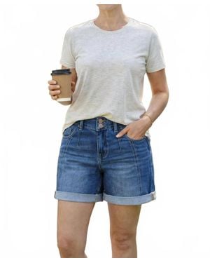 Risen High Rise Seamed Roll-Up Shorts - Blue