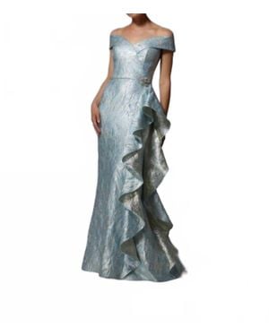 Mgny Off-The-Shoulder Neck Metallic Dress - Blue