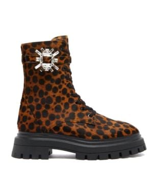 Stuart Weitzman Crystal Nova Bedford Leopard Combat Boots - Brown