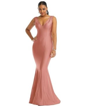 Cynthia & Sahar Shirred Shoulder Stretch Satin Mermaid Dress With Slight Train