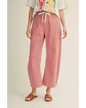 Jodifil Drawstring Waist Stripe Barrel Pants - Pink