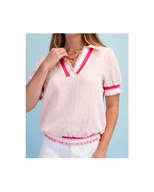 BNS Textured V-Neck Short-Sleeve Top - Pink