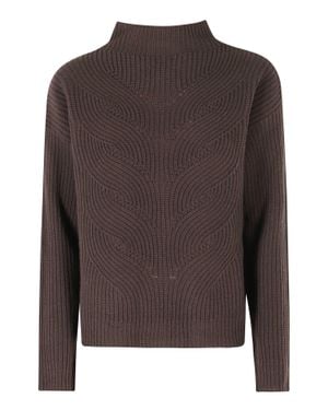 Herno Dark Boxy Fit Ribbed Half-Neck Wool Sweater - Brown
