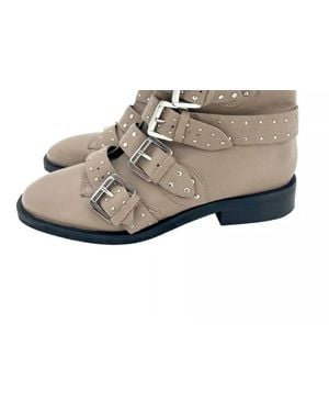 TOPSHOP Paige Nude Leather Studded Buckle Straps Ankle Boots - Gray