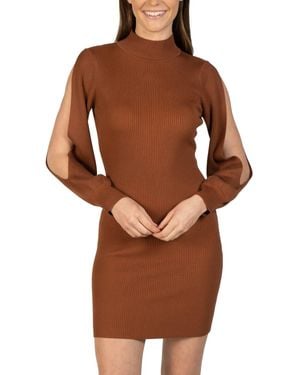 Love Token Bubble Sleeve Knit Mini Dress - Brown