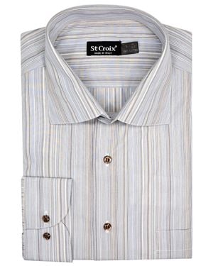 St. Croix Micro-Stripe Tonal Long Sleeve Woven Shirt - Gray