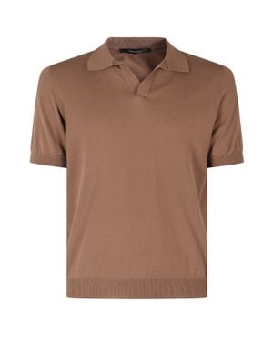 Tagliatore Mud Keith Short Sleeve Ribbed Trim Cotton Polo Shirt - Brown