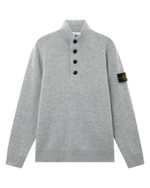 Stone Island Light Ribbed High-Collar Wool Sweater - Gray