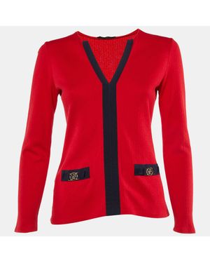 Carolina Herrera Ch Pattern Cotton V-Neck Top - Red
