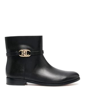 Ralph Lauren Briela Leather Logo Buckle Boots - Black