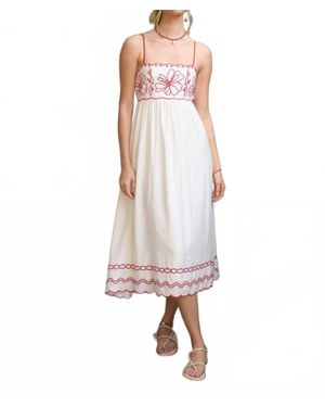 Blu Pepper Floral Embroidery Scalloped Midi Dress - Pink