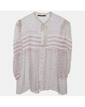 Roberto Cavalli Floral Printed Silk Top - Gray