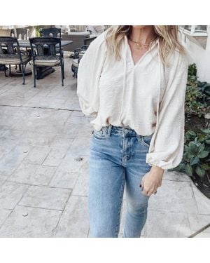 GRADE & GATHER Hello Lovely Pleated Shoulder Jacquard Blouse - Blue