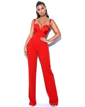 Miss Circle Onika Satin And Crepe Jumpsuit - Red