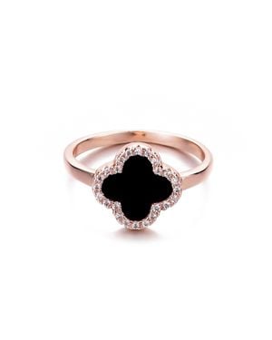 Adornia 14K Rose Plated Halo Cz Clover Ring - Black