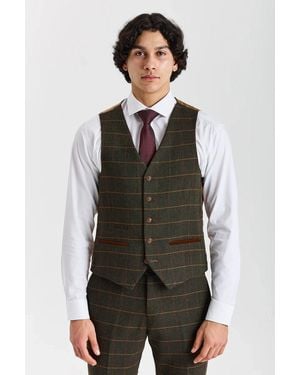 Paul Andrew Waistcoat Tweed Herringbone Check Wool Blend Vest - Green