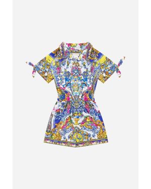 CAMILLA Kids Shirt Playsuit With Short Tie Sleeve - Blue