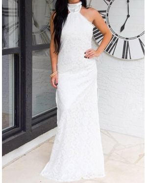 Luxxel Delilah Lace Halter Neck Maxi Dress - Gray