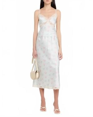 LoveShackFancy Castle Floral Satin Midi Skirt - White