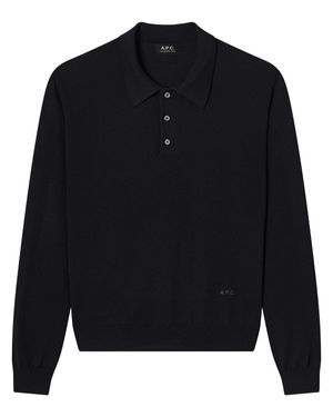 A.P.C. Polo Riou Virgin Wool Long-Sleeve Polo Shirt - Black