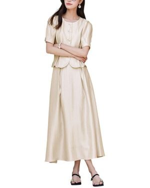 OUNIXUE 2Pc Blouse & Skirt Set - Natural