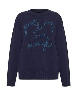 Lingua Franca Just Living Is Not Enough Crewneck Sweater - Blue