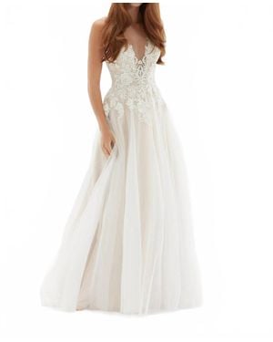 Madison James Illusion Bodice Wedding A-Line Gown - White