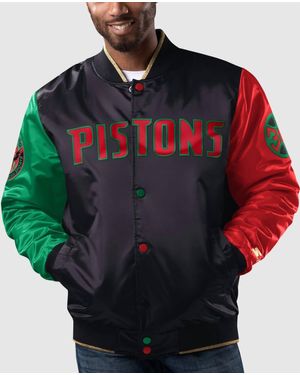 Starter Detroit Pistons History Month Quilted Lining Satin Full-Snap Jacket - Red