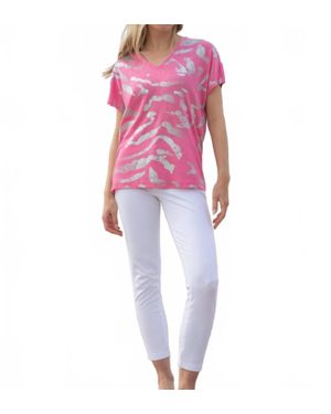 Marble V-Neck Foil Print Top - Pink