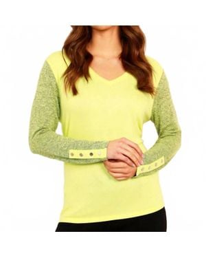 French Kyss V-Neck With Snap Sleeve Top - Yellow