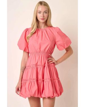 Mittoshop Balloon Sleeve Bubble Hem Mini Dress - Pink