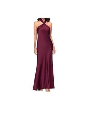 Betsy & Adam Esmerelda Satin Halter Neck Gown - Purple
