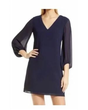 Eliza J Chiffon Long Sleeve Shift Dress - Blue