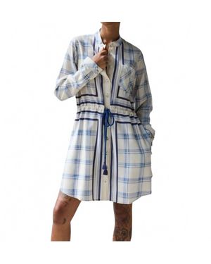 Hope for Flowers Band Collar Mini Warp Plaid Dress - Blue