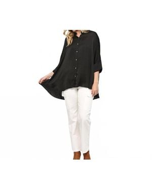 Gigio Satin Button Down Loose Fit Blouse - Black