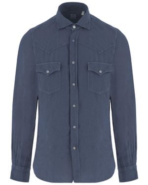 Finamore 1925 Linen Shirt With Classic Collar And Adjustable Cuffs - Blue