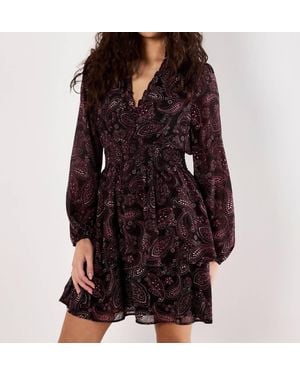 Apricot Batik Paisley Ruffle Detail Dress - Black
