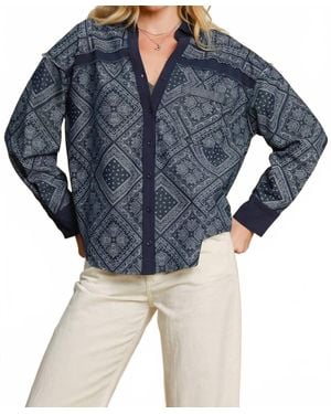 Umgee Paisley Print Shirt Jacket - Blue