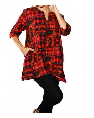 KikiSol Searenity French Terry Tunic With Pockets - Red