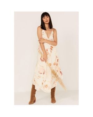 Free People Audrey Maxi Dress Ivory Floral Ruffle Lace Trim Erk948 - Natural