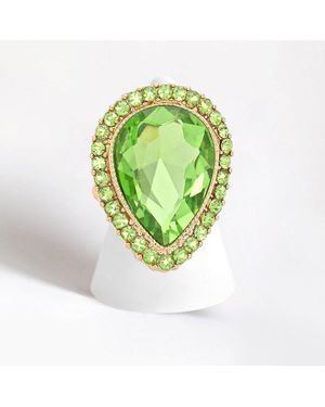 Fashnzfab Crystal Rhinestone Teardrop Stretch Cocktail Ring - Green