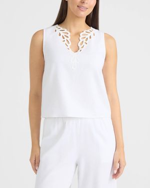 Ellen Tracy Embroidered V-Neck Top - White